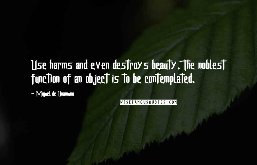 Miguel De Unamuno Quotes: Use harms and even destroys beauty. The noblest function of an object is to be contemplated.