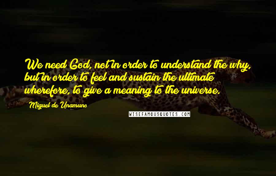 Miguel De Unamuno Quotes: We need God, not in order to understand the why, but in order to feel and sustain the ultimate wherefore, to give a meaning to the universe.