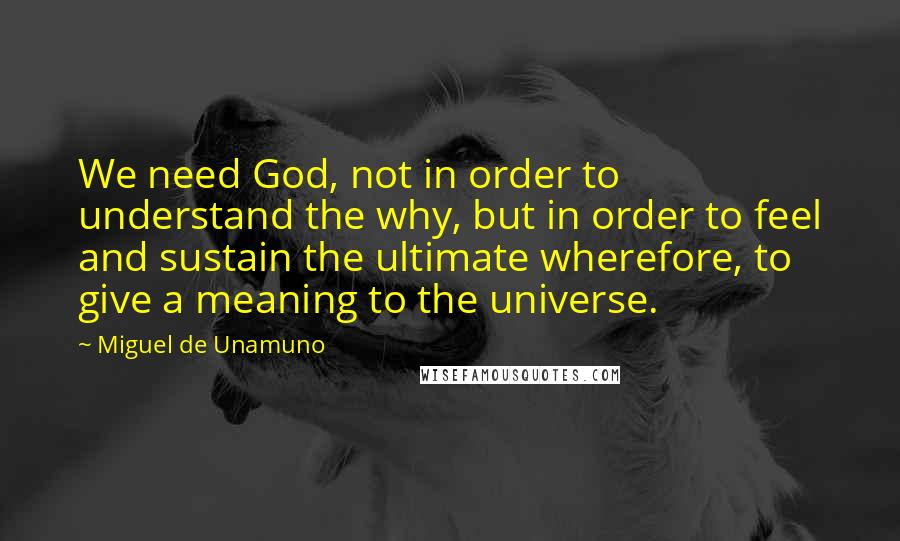 Miguel De Unamuno Quotes: We need God, not in order to understand the why, but in order to feel and sustain the ultimate wherefore, to give a meaning to the universe.