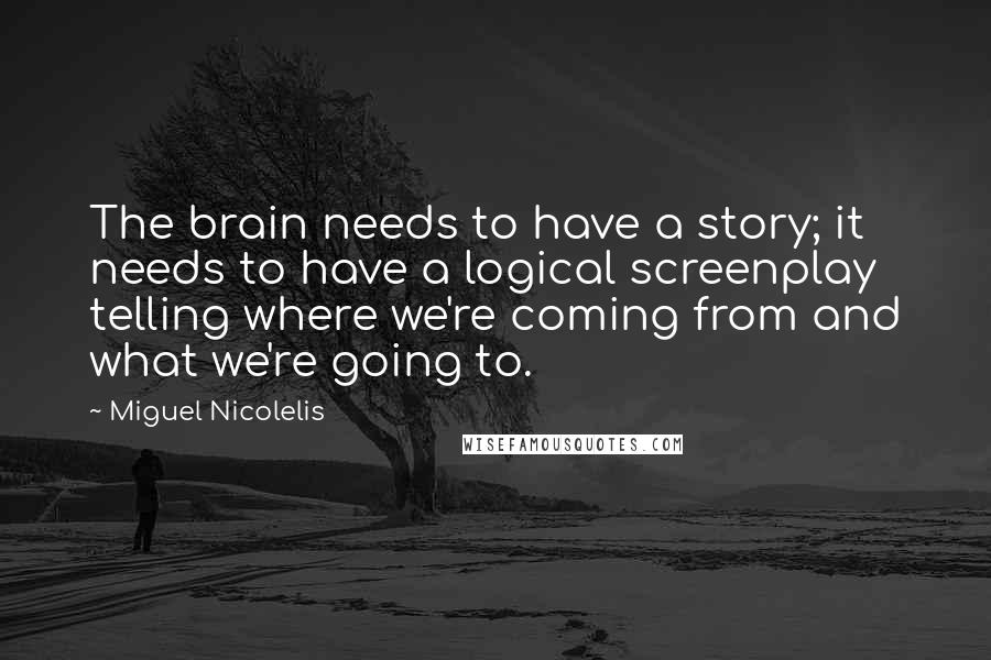 Miguel Nicolelis Quotes: The brain needs to have a story; it needs to have a logical screenplay telling where we're coming from and what we're going to.