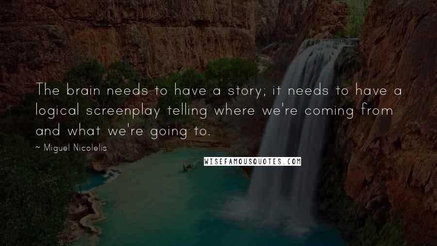 Miguel Nicolelis Quotes: The brain needs to have a story; it needs to have a logical screenplay telling where we're coming from and what we're going to.