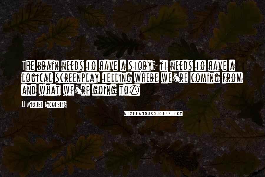 Miguel Nicolelis Quotes: The brain needs to have a story; it needs to have a logical screenplay telling where we're coming from and what we're going to.