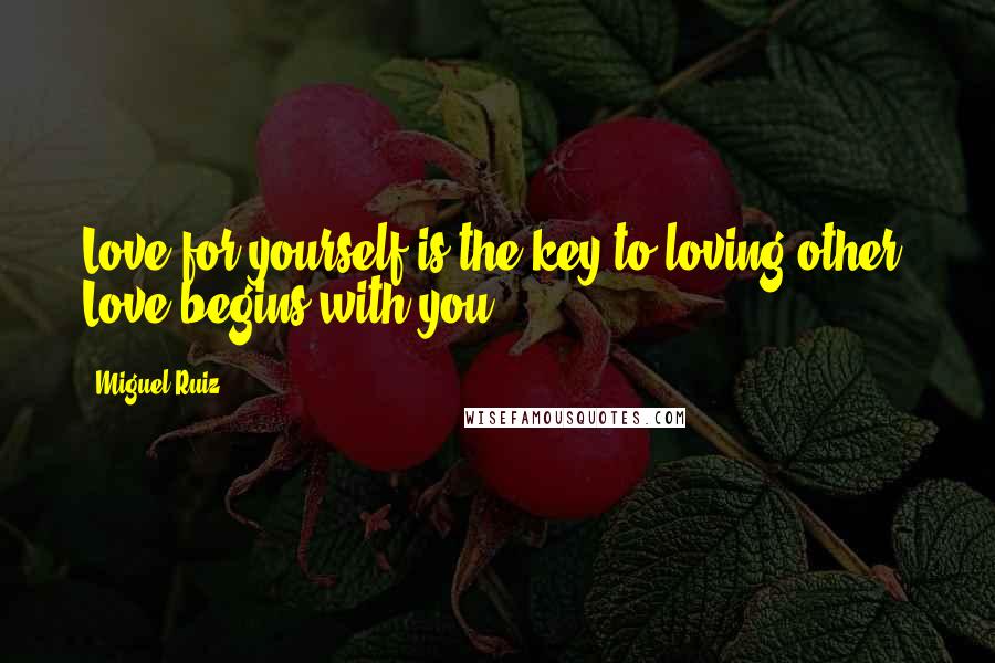Miguel Ruiz Quotes: Love for yourself is the key to loving other. Love begins with you.
