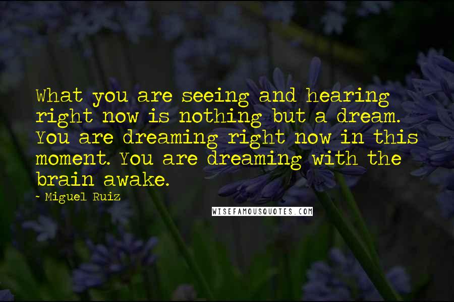 Miguel Ruiz Quotes: What you are seeing and hearing right now is nothing but a dream. You are dreaming right now in this moment. You are dreaming with the brain awake.