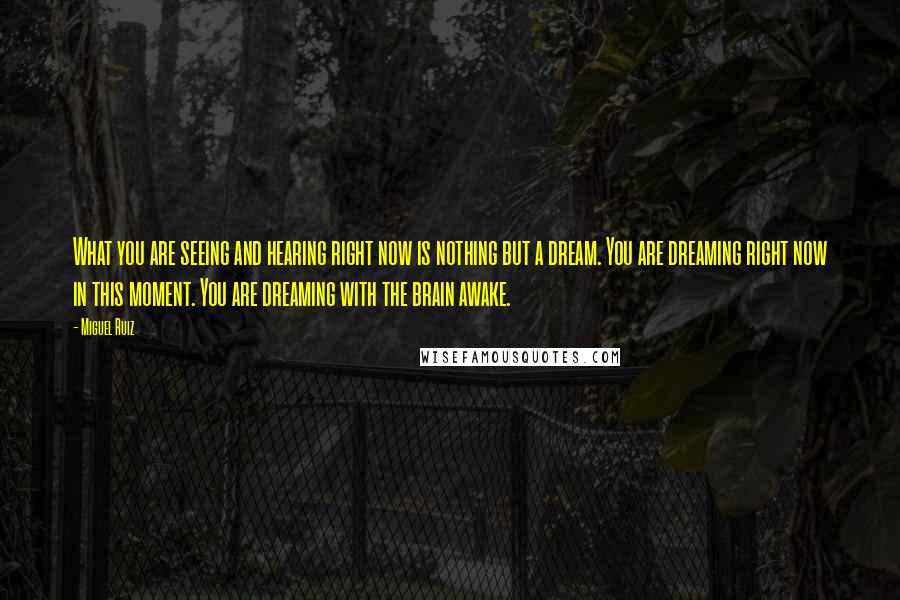 Miguel Ruiz Quotes: What you are seeing and hearing right now is nothing but a dream. You are dreaming right now in this moment. You are dreaming with the brain awake.