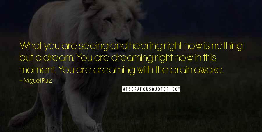 Miguel Ruiz Quotes: What you are seeing and hearing right now is nothing but a dream. You are dreaming right now in this moment. You are dreaming with the brain awake.