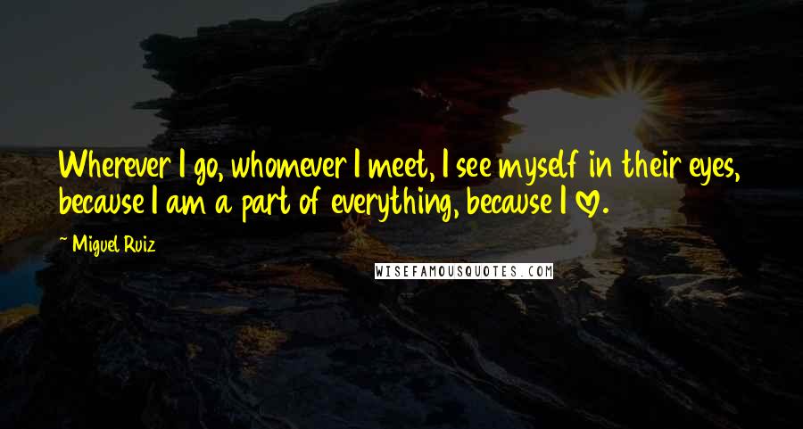 Miguel Ruiz Quotes: Wherever I go, whomever I meet, I see myself in their eyes, because I am a part of everything, because I love.