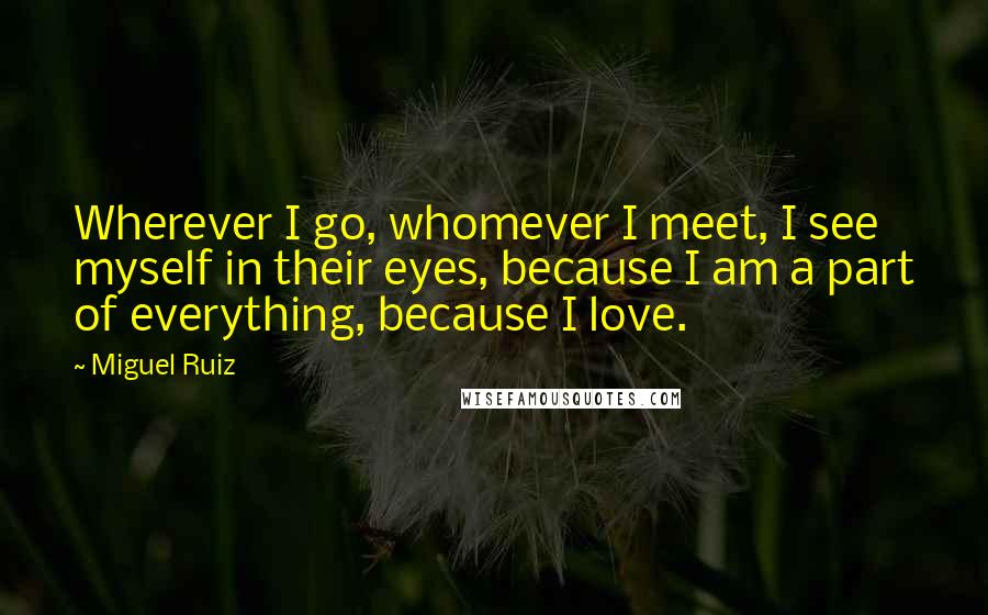Miguel Ruiz Quotes: Wherever I go, whomever I meet, I see myself in their eyes, because I am a part of everything, because I love.