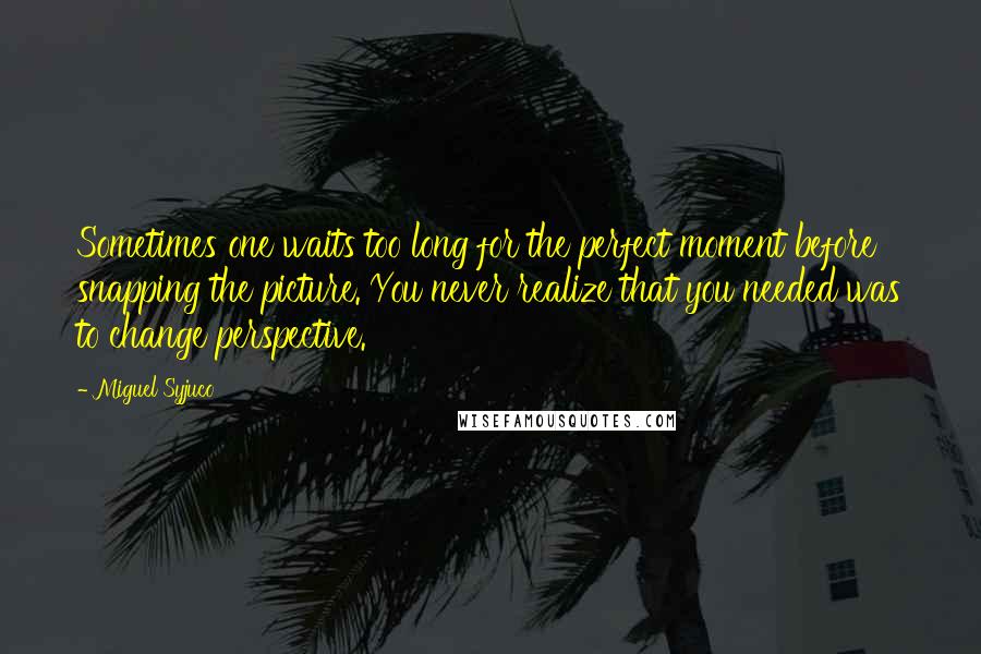 Miguel Syjuco Quotes: Sometimes one waits too long for the perfect moment before snapping the picture. You never realize that you needed was to change perspective.