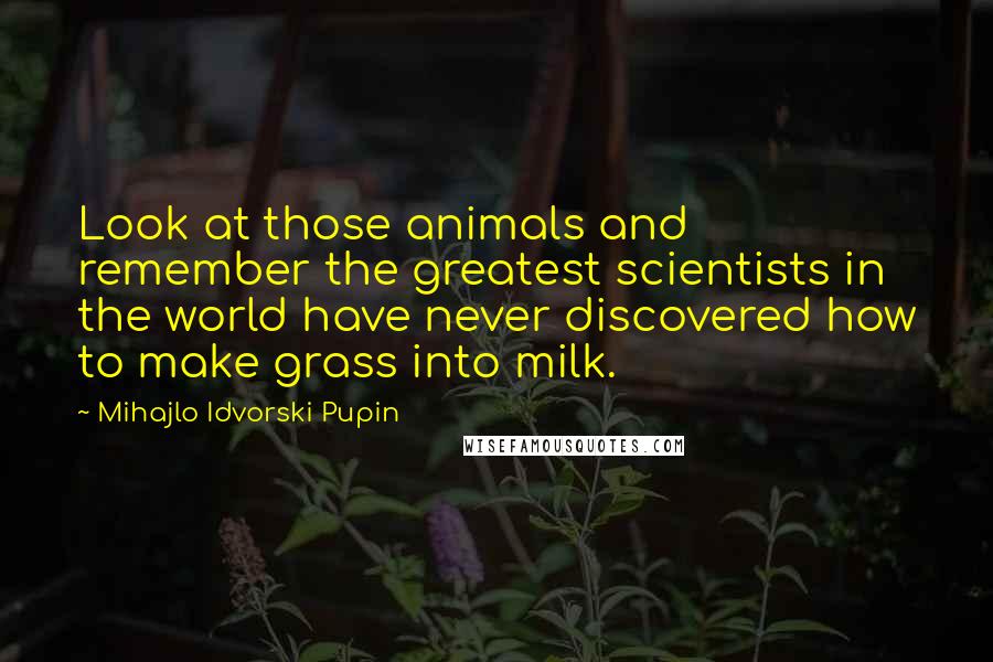 Mihajlo Idvorski Pupin Quotes: Look at those animals and remember the greatest scientists in the world have never discovered how to make grass into milk.