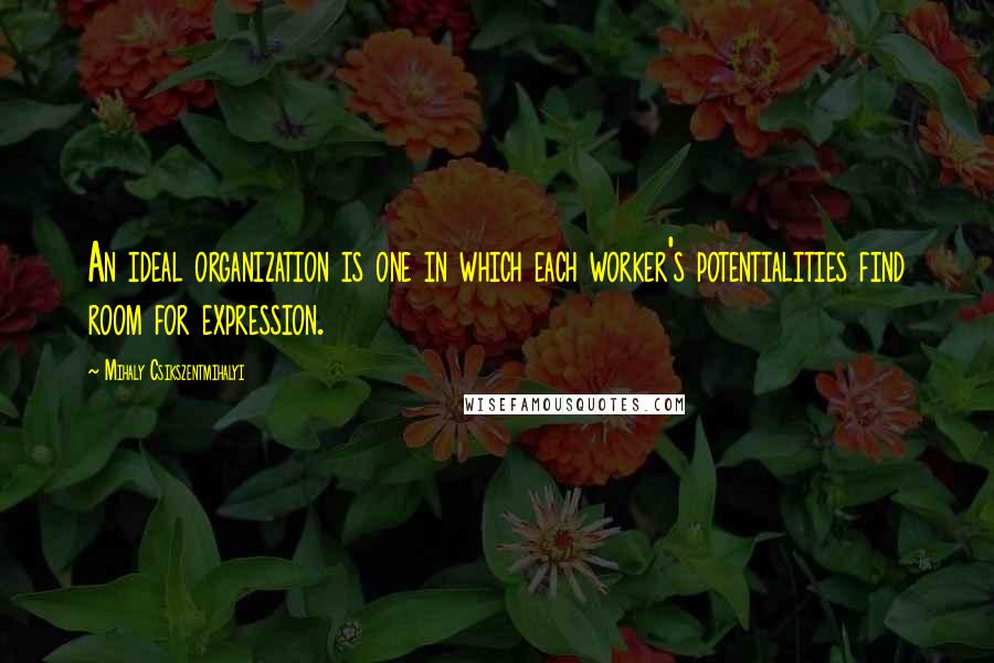 Mihaly Csikszentmihalyi Quotes: An ideal organization is one in which each worker's potentialities find room for expression.