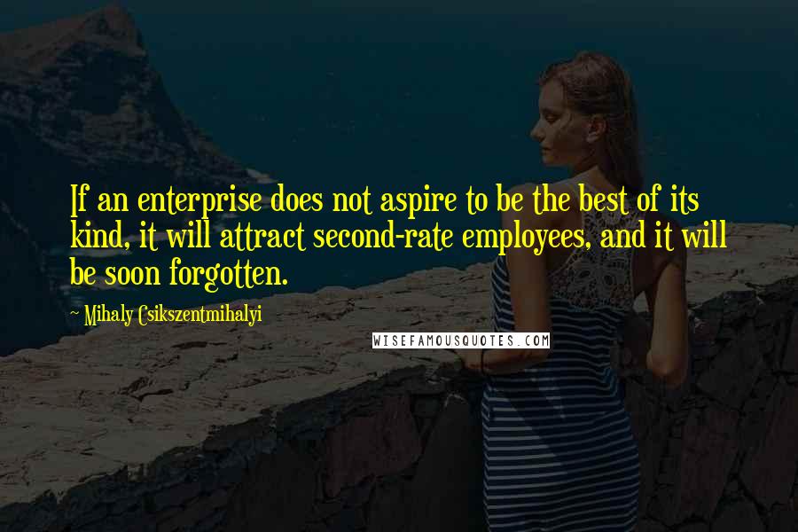 Mihaly Csikszentmihalyi Quotes: If an enterprise does not aspire to be the best of its kind, it will attract second-rate employees, and it will be soon forgotten.