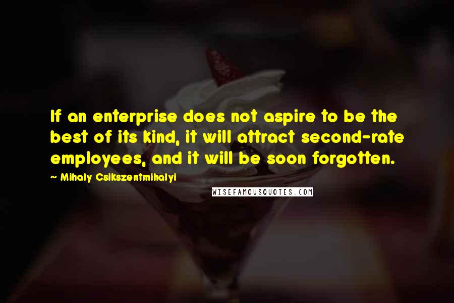 Mihaly Csikszentmihalyi Quotes: If an enterprise does not aspire to be the best of its kind, it will attract second-rate employees, and it will be soon forgotten.