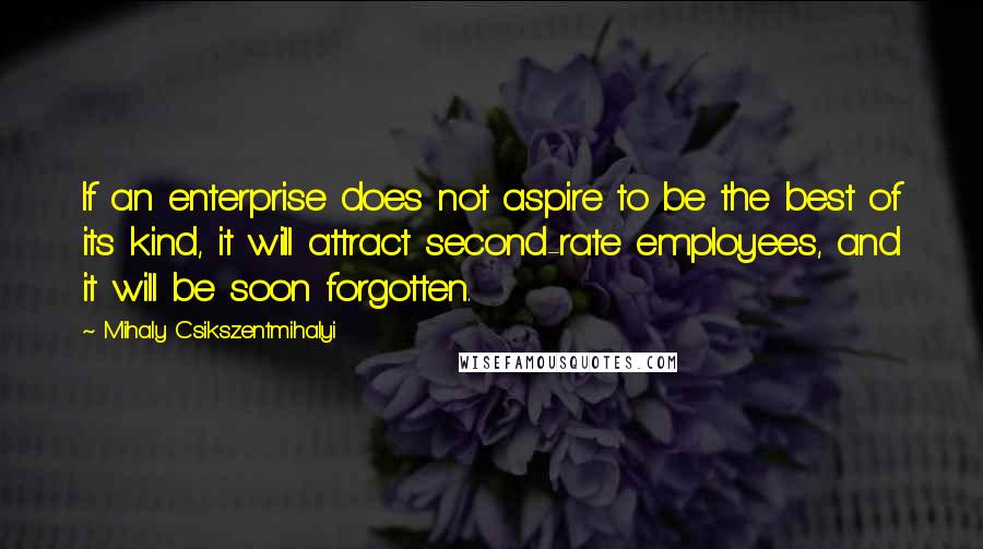 Mihaly Csikszentmihalyi Quotes: If an enterprise does not aspire to be the best of its kind, it will attract second-rate employees, and it will be soon forgotten.