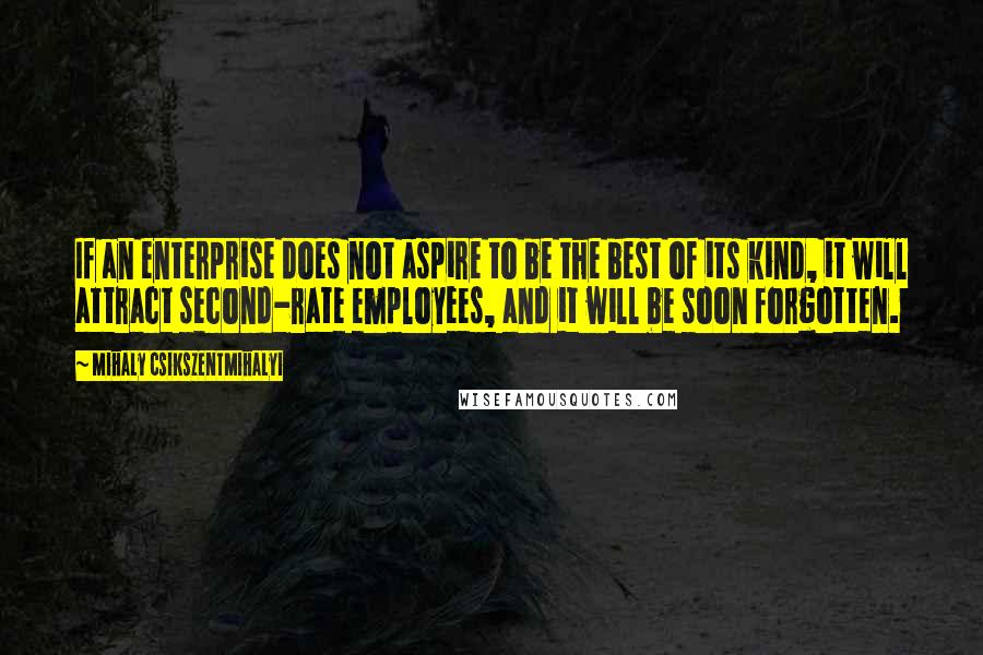 Mihaly Csikszentmihalyi Quotes: If an enterprise does not aspire to be the best of its kind, it will attract second-rate employees, and it will be soon forgotten.