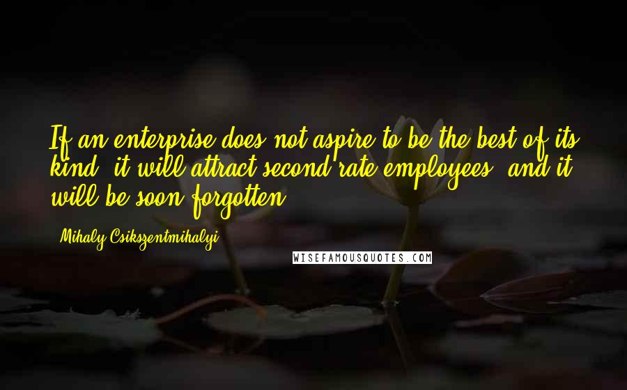 Mihaly Csikszentmihalyi Quotes: If an enterprise does not aspire to be the best of its kind, it will attract second-rate employees, and it will be soon forgotten.