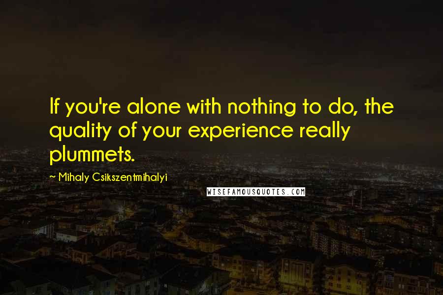 Mihaly Csikszentmihalyi Quotes: If you're alone with nothing to do, the quality of your experience really plummets.