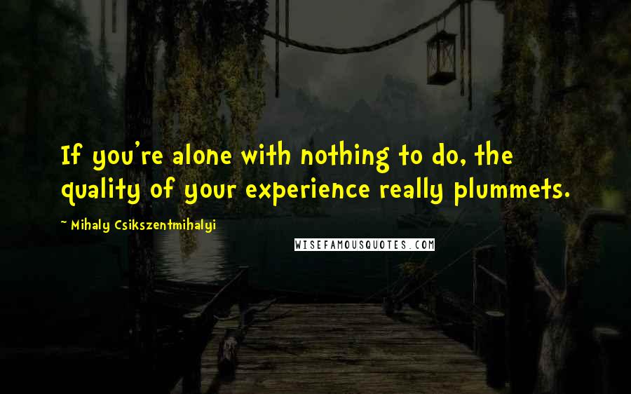 Mihaly Csikszentmihalyi Quotes: If you're alone with nothing to do, the quality of your experience really plummets.
