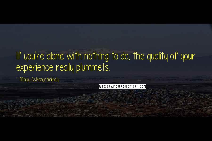 Mihaly Csikszentmihalyi Quotes: If you're alone with nothing to do, the quality of your experience really plummets.