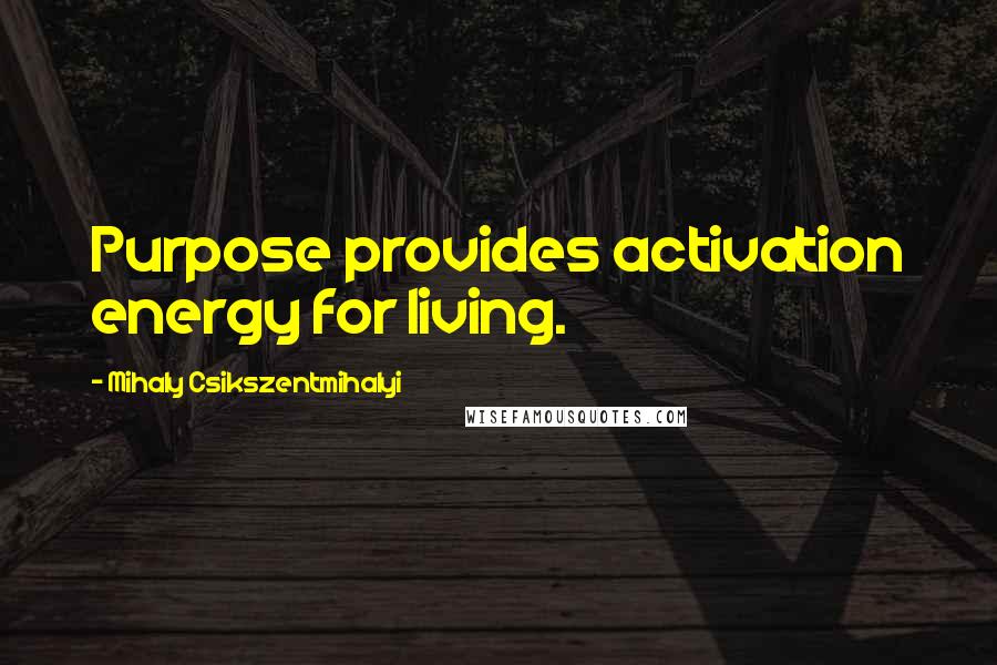 Mihaly Csikszentmihalyi Quotes: Purpose provides activation energy for living.