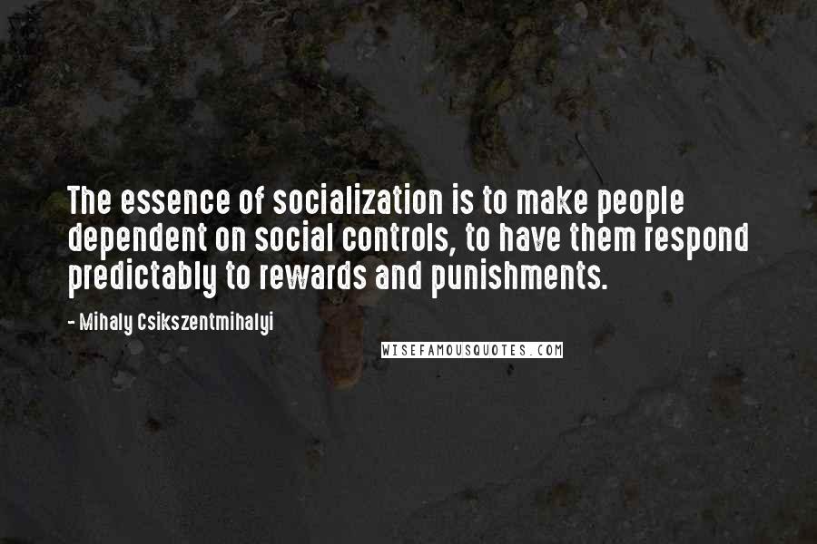 Mihaly Csikszentmihalyi Quotes: The essence of socialization is to make people dependent on social controls, to have them respond predictably to rewards and punishments.