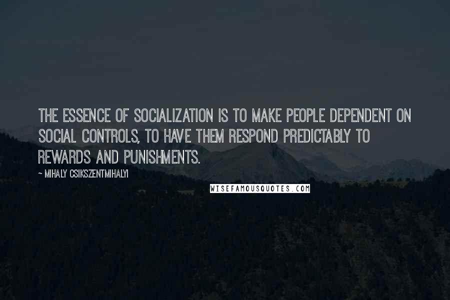 Mihaly Csikszentmihalyi Quotes: The essence of socialization is to make people dependent on social controls, to have them respond predictably to rewards and punishments.