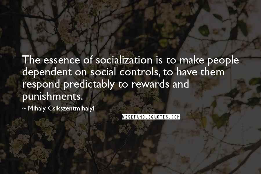 Mihaly Csikszentmihalyi Quotes: The essence of socialization is to make people dependent on social controls, to have them respond predictably to rewards and punishments.