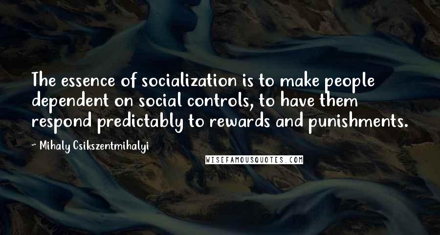 Mihaly Csikszentmihalyi Quotes: The essence of socialization is to make people dependent on social controls, to have them respond predictably to rewards and punishments.