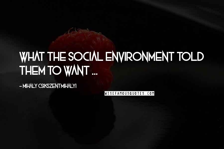 Mihaly Csikszentmihalyi Quotes: What the social environment told them to want ...