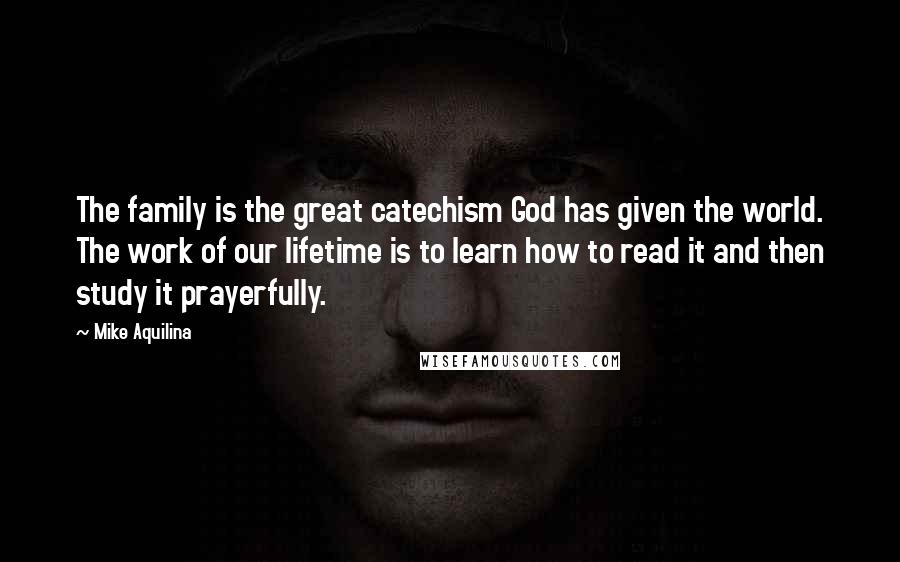 Mike Aquilina Quotes: The family is the great catechism God has given the world. The work of our lifetime is to learn how to read it and then study it prayerfully.