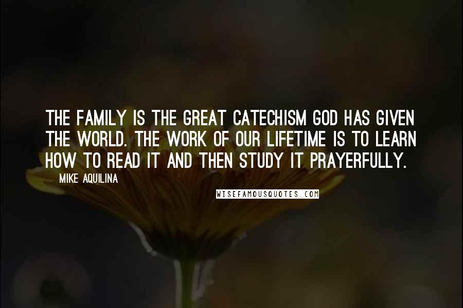 Mike Aquilina Quotes: The family is the great catechism God has given the world. The work of our lifetime is to learn how to read it and then study it prayerfully.