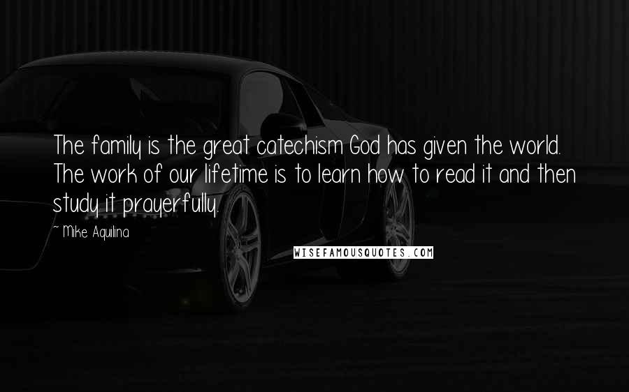 Mike Aquilina Quotes: The family is the great catechism God has given the world. The work of our lifetime is to learn how to read it and then study it prayerfully.