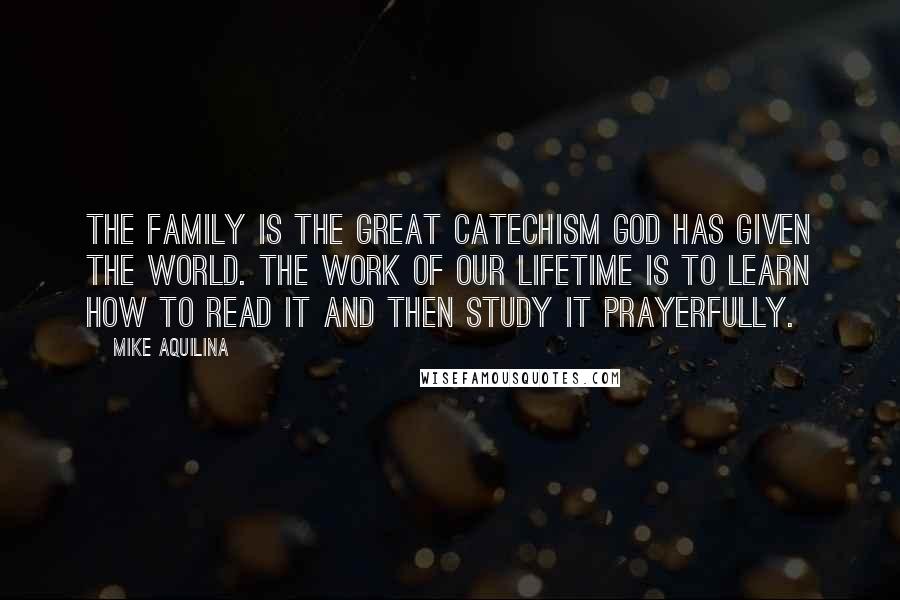 Mike Aquilina Quotes: The family is the great catechism God has given the world. The work of our lifetime is to learn how to read it and then study it prayerfully.