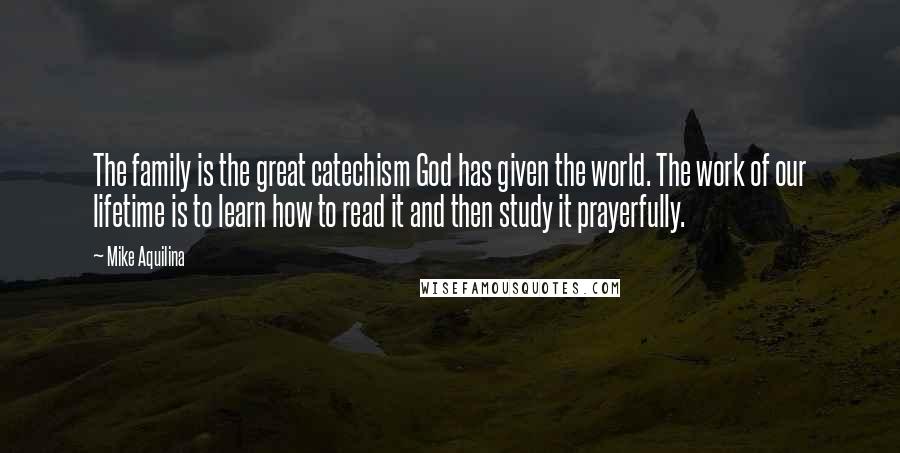 Mike Aquilina Quotes: The family is the great catechism God has given the world. The work of our lifetime is to learn how to read it and then study it prayerfully.