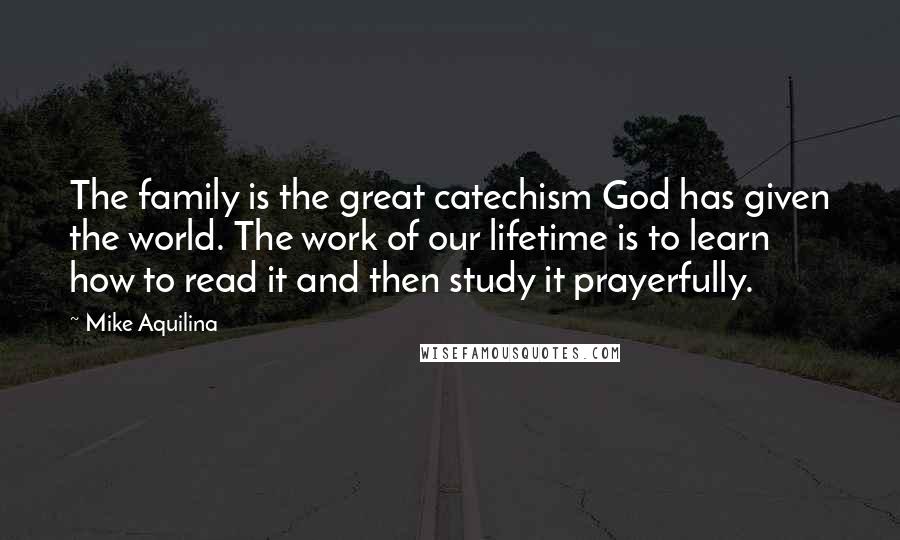 Mike Aquilina Quotes: The family is the great catechism God has given the world. The work of our lifetime is to learn how to read it and then study it prayerfully.