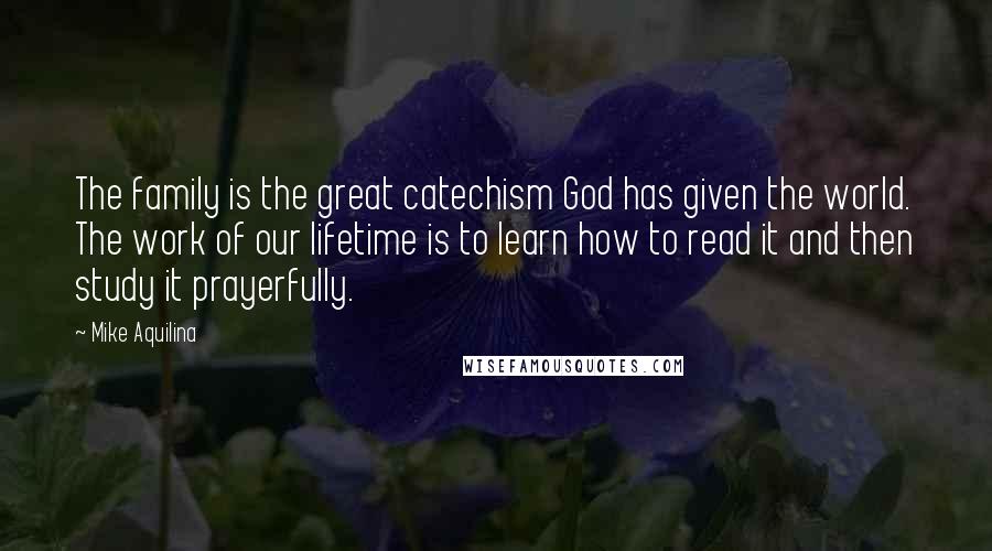 Mike Aquilina Quotes: The family is the great catechism God has given the world. The work of our lifetime is to learn how to read it and then study it prayerfully.