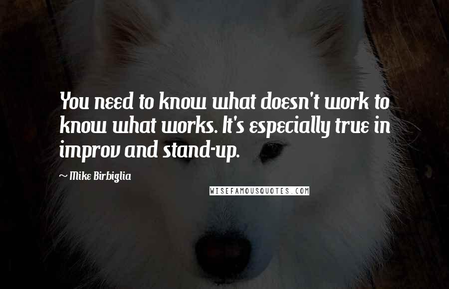 Mike Birbiglia Quotes: You need to know what doesn't work to know what works. It's especially true in improv and stand-up.