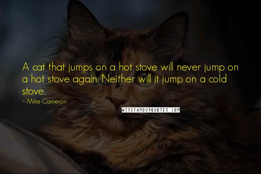 Mike Cameron Quotes: A cat that jumps on a hot stove will never jump on a hot stove again. Neither will it jump on a cold stove.