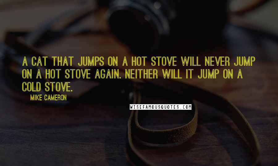 Mike Cameron Quotes: A cat that jumps on a hot stove will never jump on a hot stove again. Neither will it jump on a cold stove.