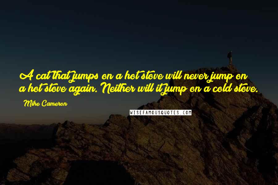 Mike Cameron Quotes: A cat that jumps on a hot stove will never jump on a hot stove again. Neither will it jump on a cold stove.