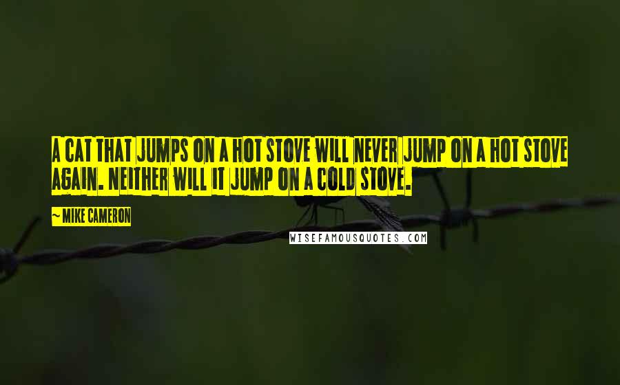 Mike Cameron Quotes: A cat that jumps on a hot stove will never jump on a hot stove again. Neither will it jump on a cold stove.