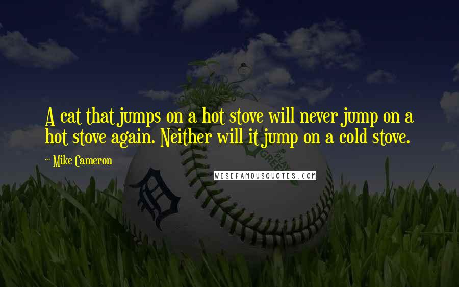 Mike Cameron Quotes: A cat that jumps on a hot stove will never jump on a hot stove again. Neither will it jump on a cold stove.