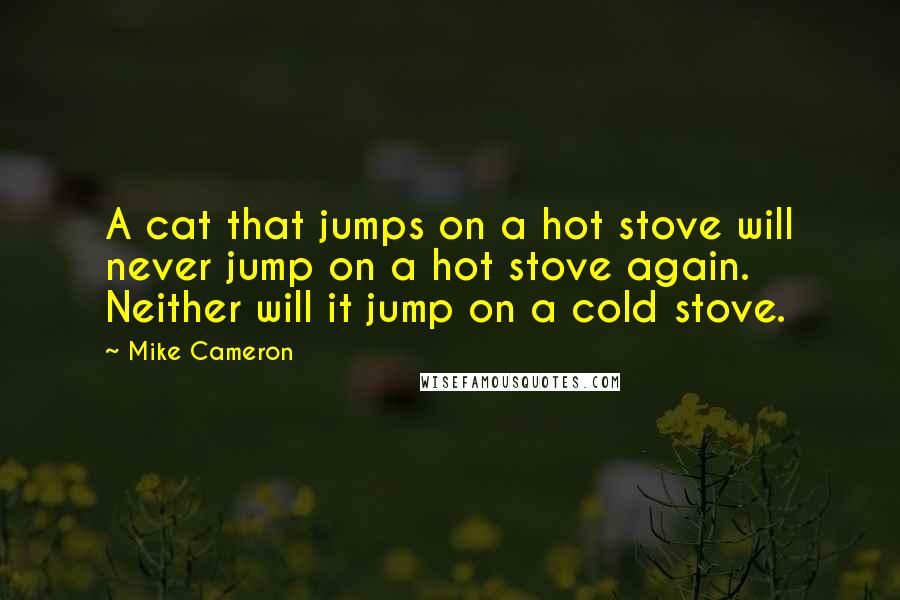 Mike Cameron Quotes: A cat that jumps on a hot stove will never jump on a hot stove again. Neither will it jump on a cold stove.