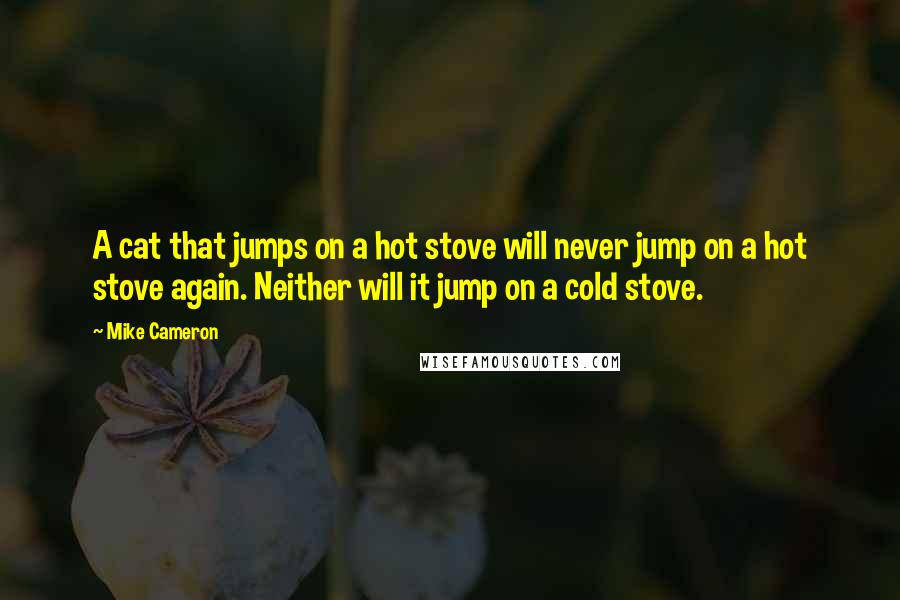 Mike Cameron Quotes: A cat that jumps on a hot stove will never jump on a hot stove again. Neither will it jump on a cold stove.