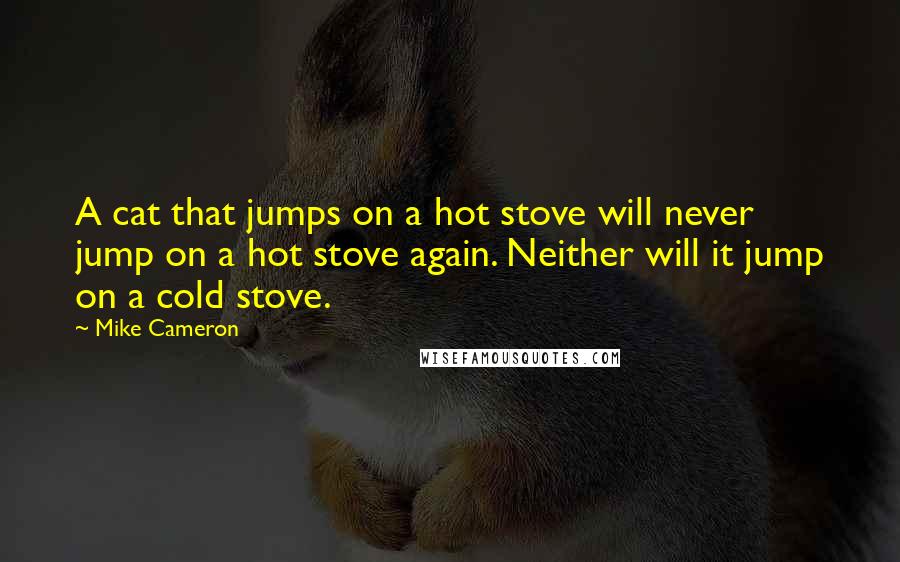 Mike Cameron Quotes: A cat that jumps on a hot stove will never jump on a hot stove again. Neither will it jump on a cold stove.