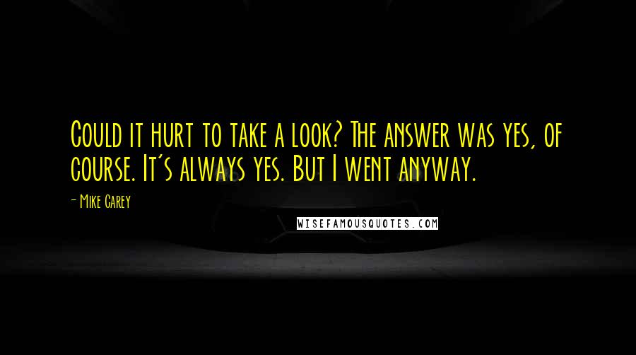 Mike Carey Quotes: Could it hurt to take a look? The answer was yes, of course. It's always yes. But I went anyway.