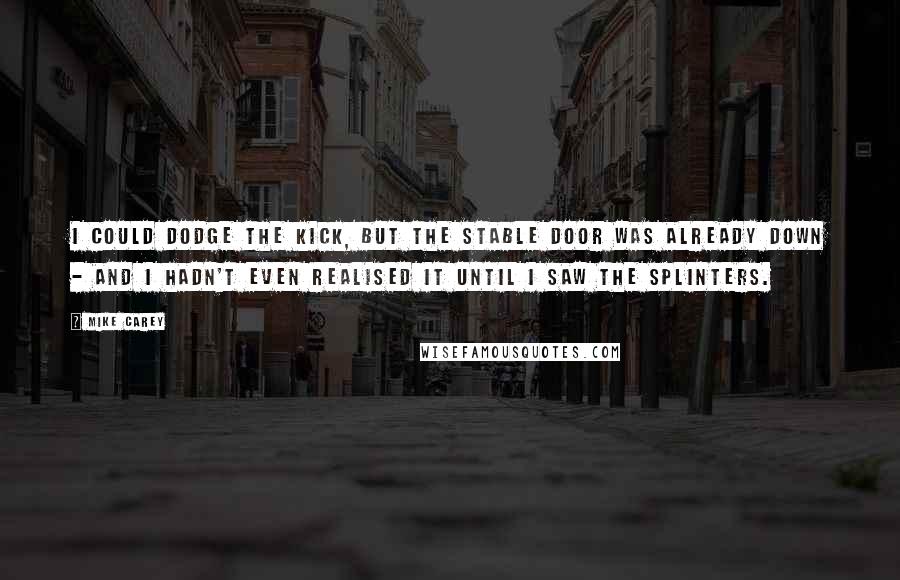 Mike Carey Quotes: I could dodge the kick, but the stable door was already down - and I hadn't even realised it until I saw the splinters.