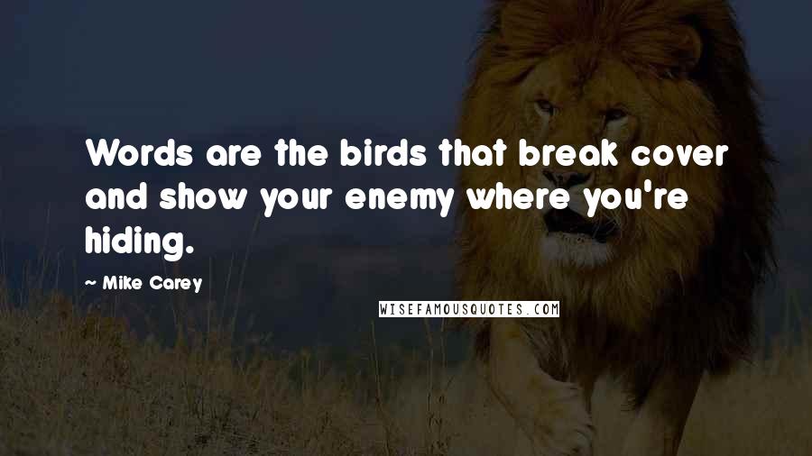Mike Carey Quotes: Words are the birds that break cover and show your enemy where you're hiding.
