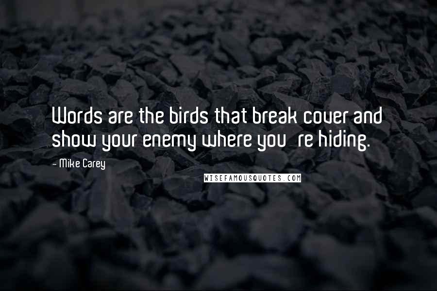 Mike Carey Quotes: Words are the birds that break cover and show your enemy where you're hiding.