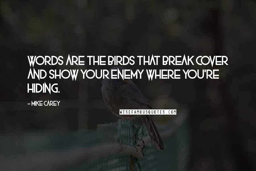 Mike Carey Quotes: Words are the birds that break cover and show your enemy where you're hiding.